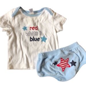 4/$20 Baby Gap Red White & Blue 2 piece set Stars bloomers & t-shirt Sz 6- 12 mo